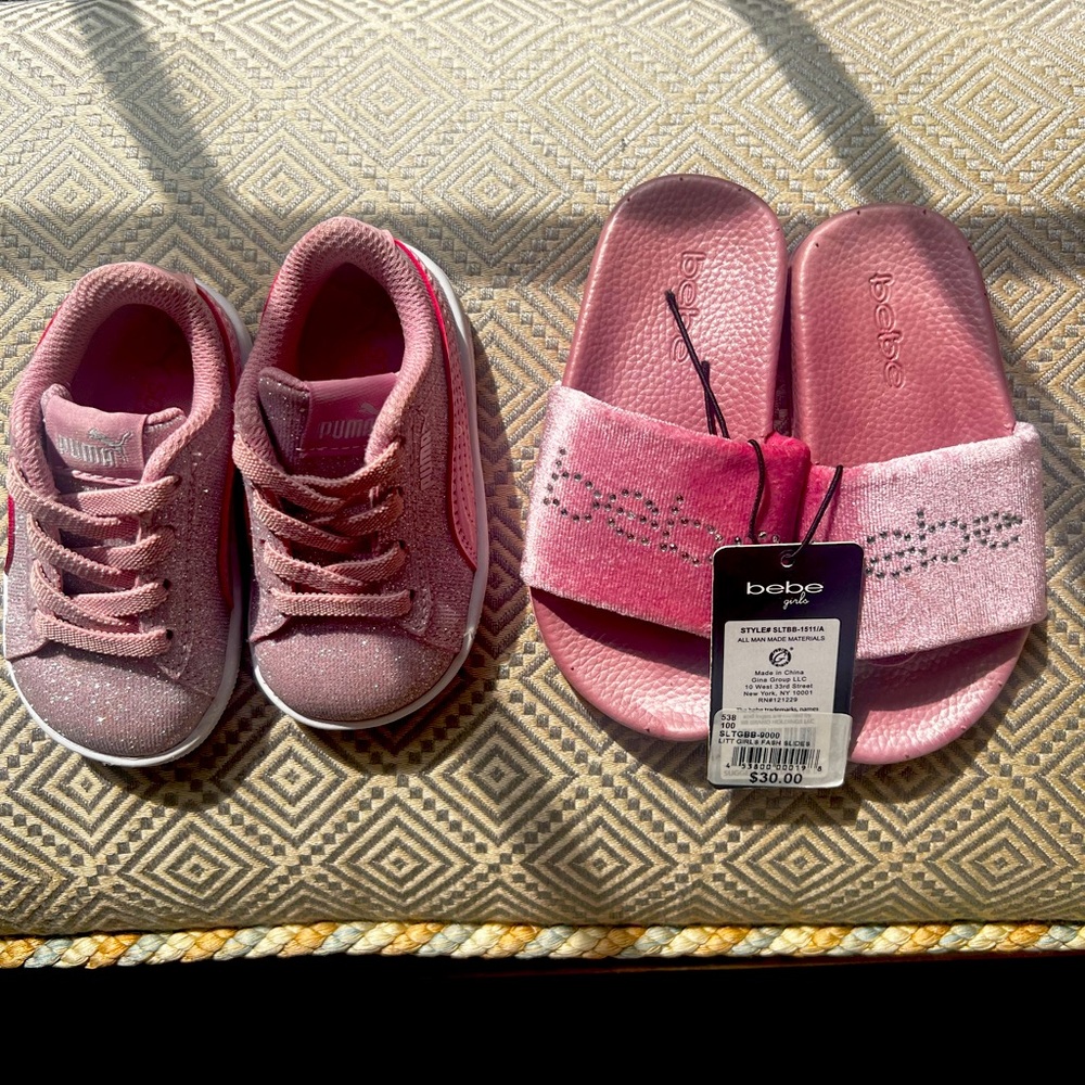 Baby Puma Sneakers Pink & Bebe Pink Glitter Slides